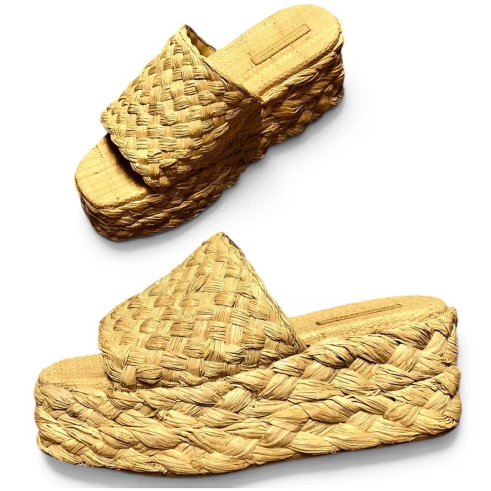 NWOB Loeffler Randall Natural Woven RAFFIA Aaron Platform Slide Sandals